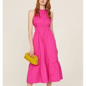 Peter Som Barbie Pink Midi Dress SIZE 6 Ruffle Cottagecore Halter Designer $525